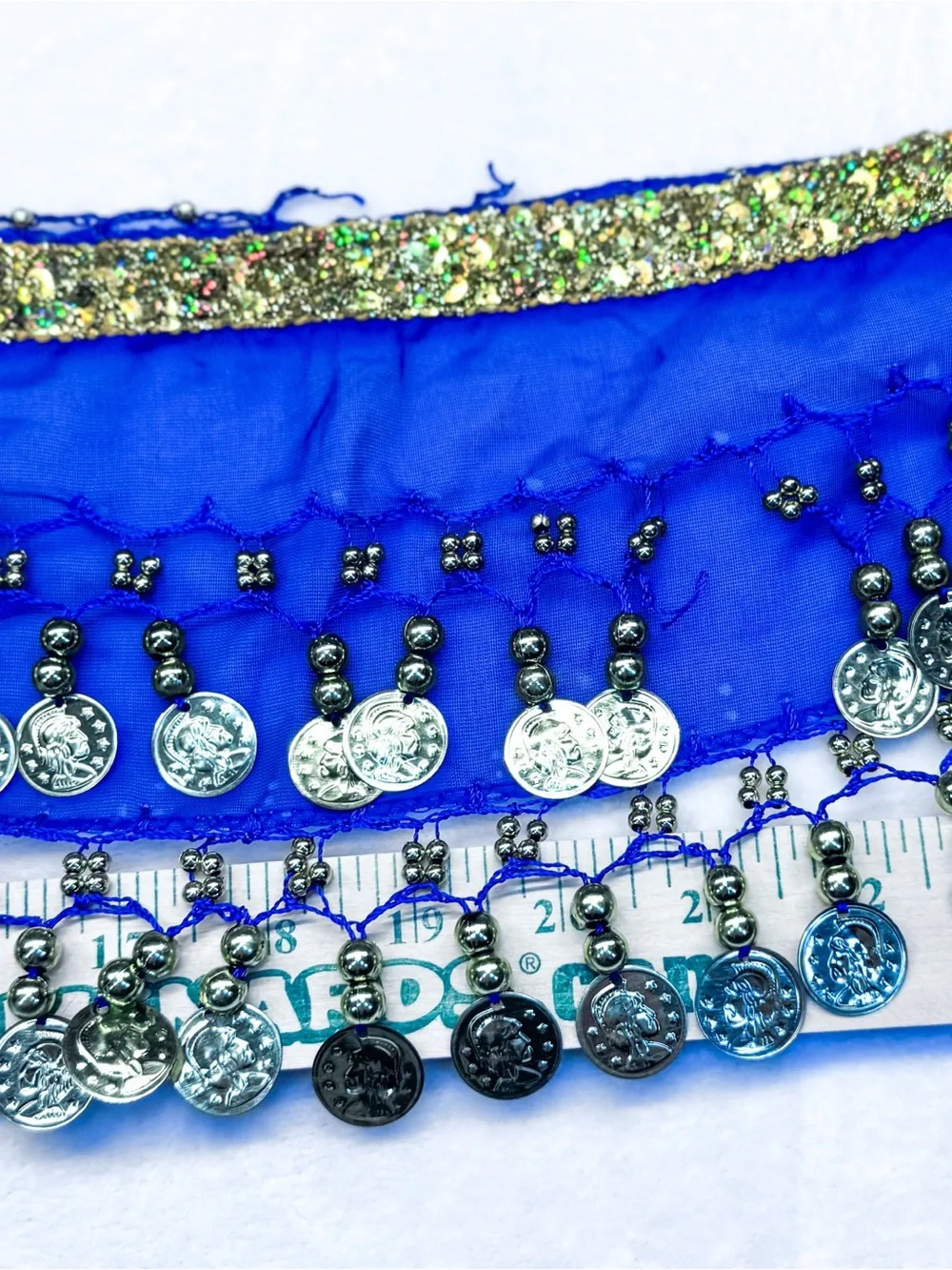 Blue Pet Belly Dance Coin Hip Scarf Costume Wrap